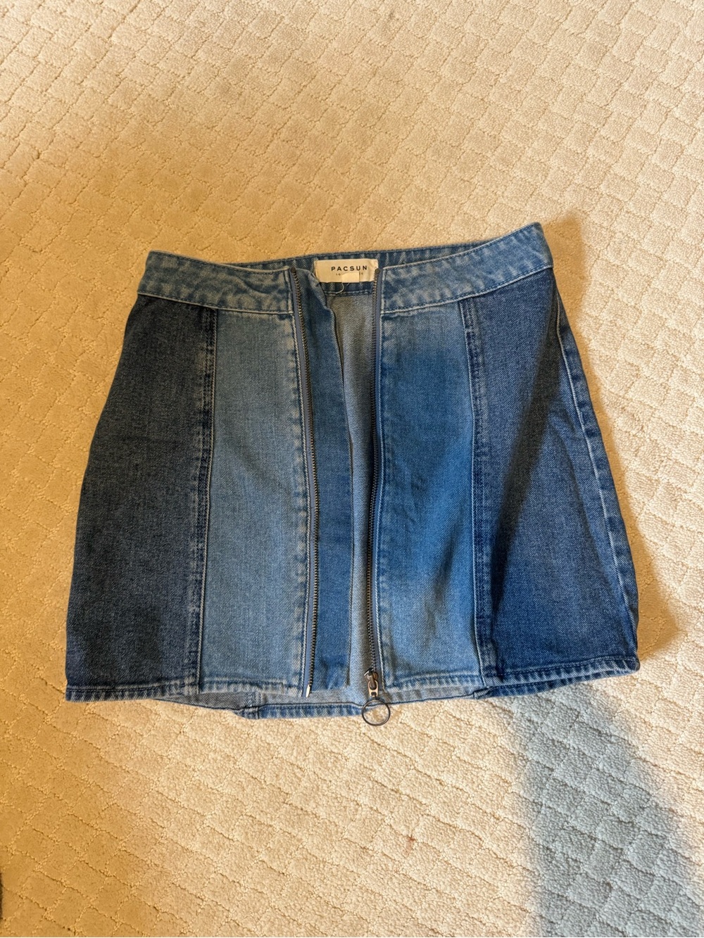 PacSun Two-Tone Blue Patchwork Denim Mini Skirt with Front Zip